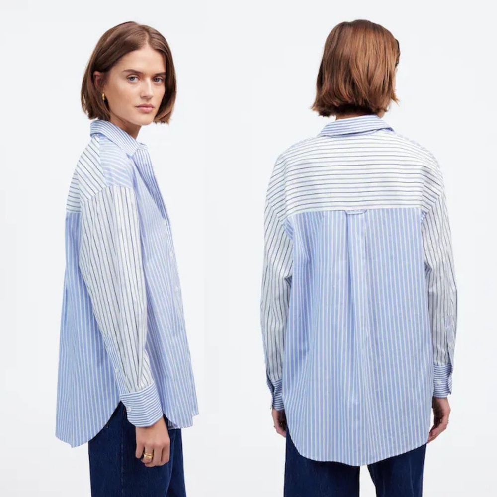 Madewell Blue White Striped Oversized Button Down Shirt XS Cotton Poplin